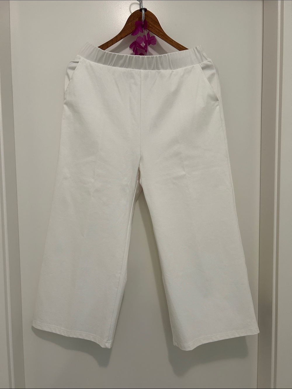 White Wide-Leg Elastic Waist Pants